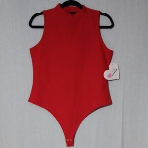 Love Charm Red Bodysuit Sleeveless Halter Snap Stretch 1X NWT